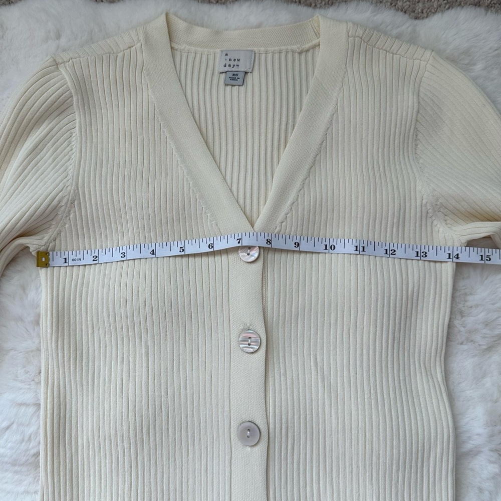 A New Day Cream Button Front Ribbed Knit Midi Dress with Flared Cuffs - XS - Picture 12 of 12